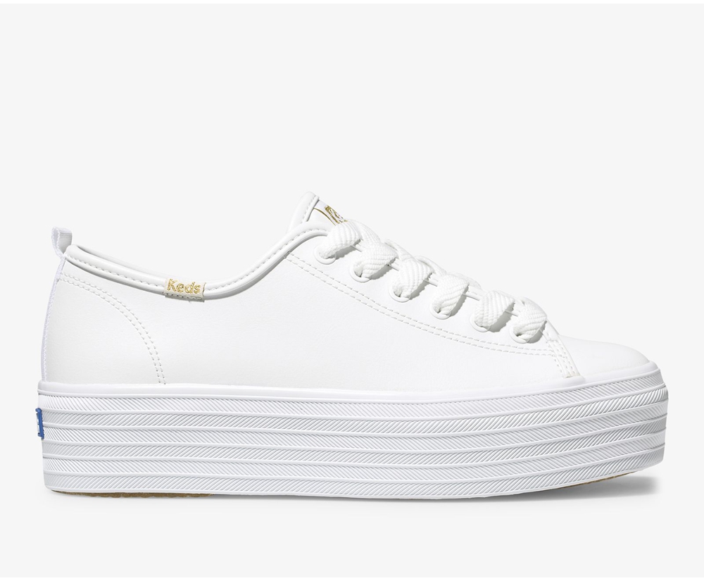 Womens Keds Sneakers - Triple Up Leather - White - 4903-BVDEA